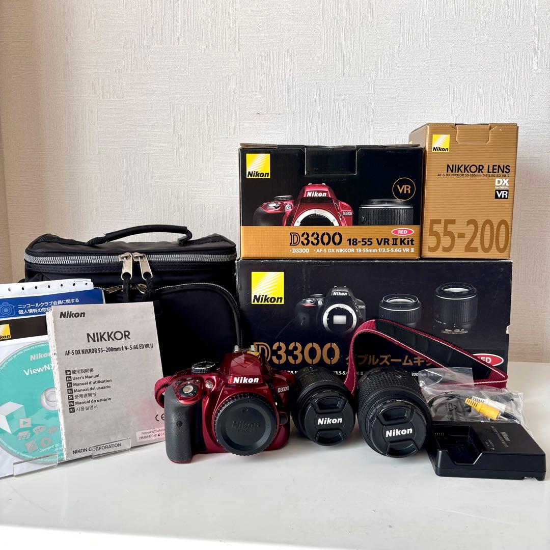美品 Nikon D3300 ダブルズームキット2 レッド 一眼レフ カメラ