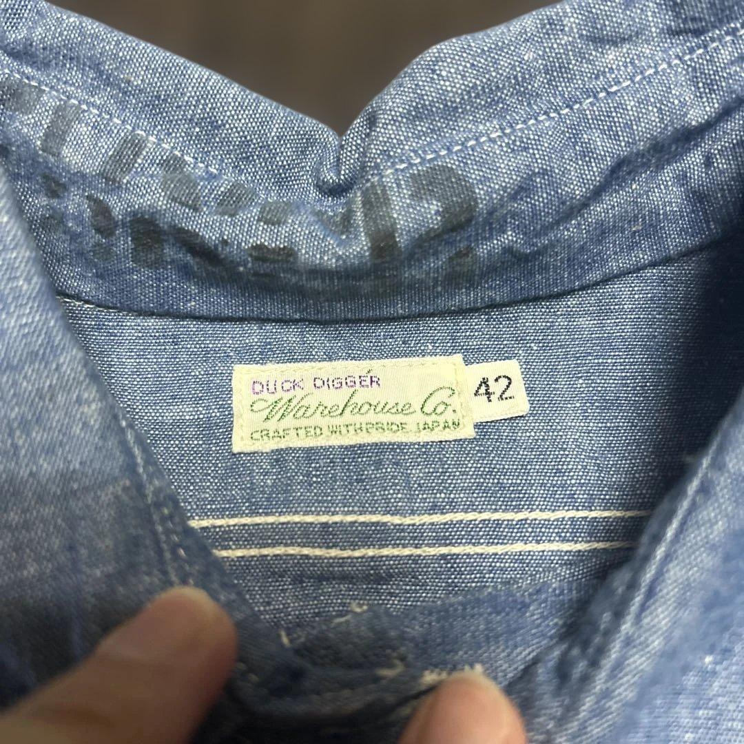 Warehouseシャンブレーシャツ 前面ポケット付き