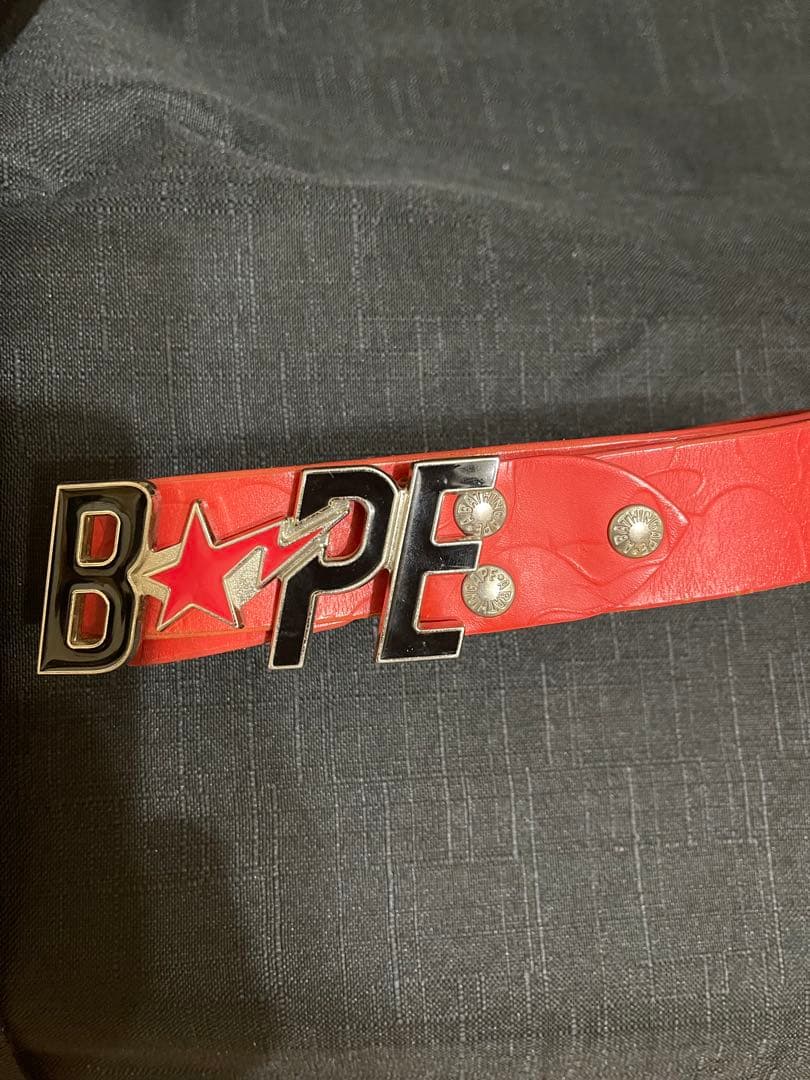 正規品A BATHING APE レッド レザーベルト