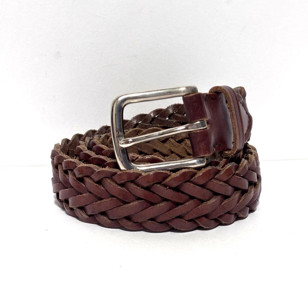 【美品】ホワイトハウスコックス レザーメッシュベルト 30/75 幅3.2