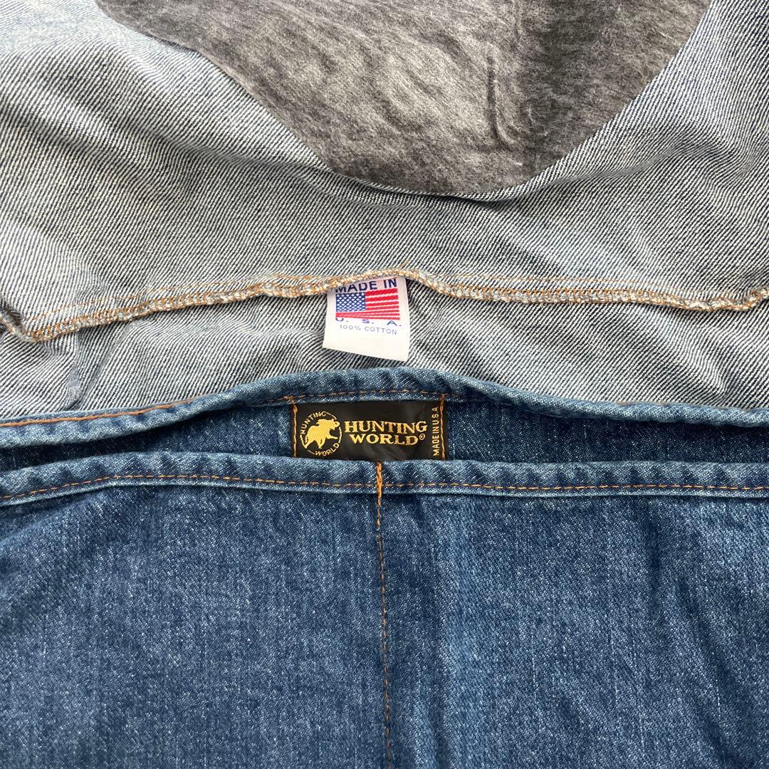 美品 ハンティングワールド メッセンジャーバッグ USA デニム エンボス 青