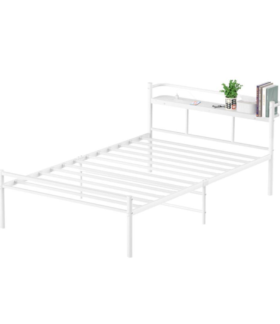 ホワイトスチールベッドフレーム セミダブル