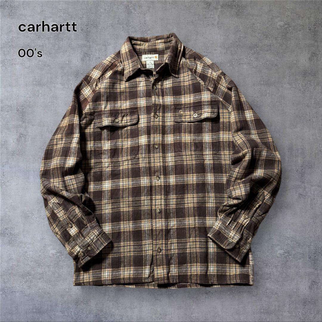 2335古着00年代carharttヘビーネルボードシャツ好配色チェック柄ワーク