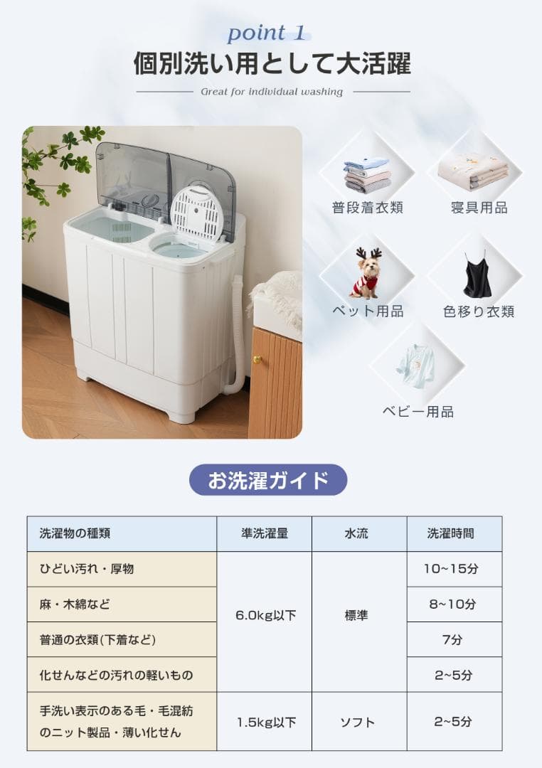 2槽式 二槽式洗濯機 洗濯容量6kg 脱水容量4kg キレイ二槽式洗濯機