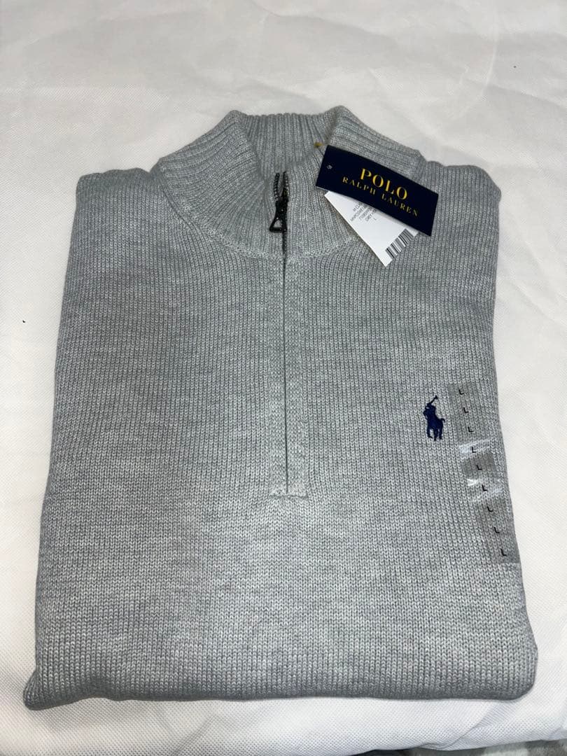 新品タグ付き　ポロラルフローレン　コットンハーフジップセーター グレーL