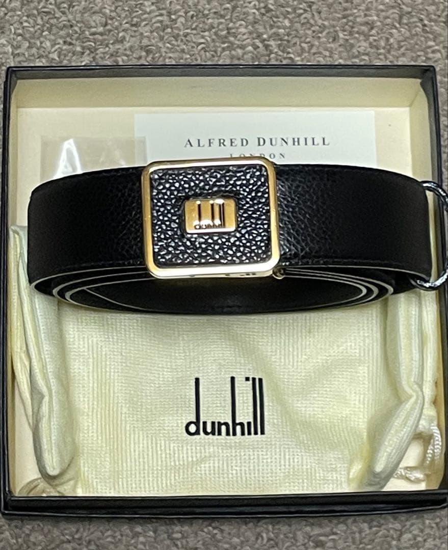 新品dunhill ブラックレザーベルト　シボ革