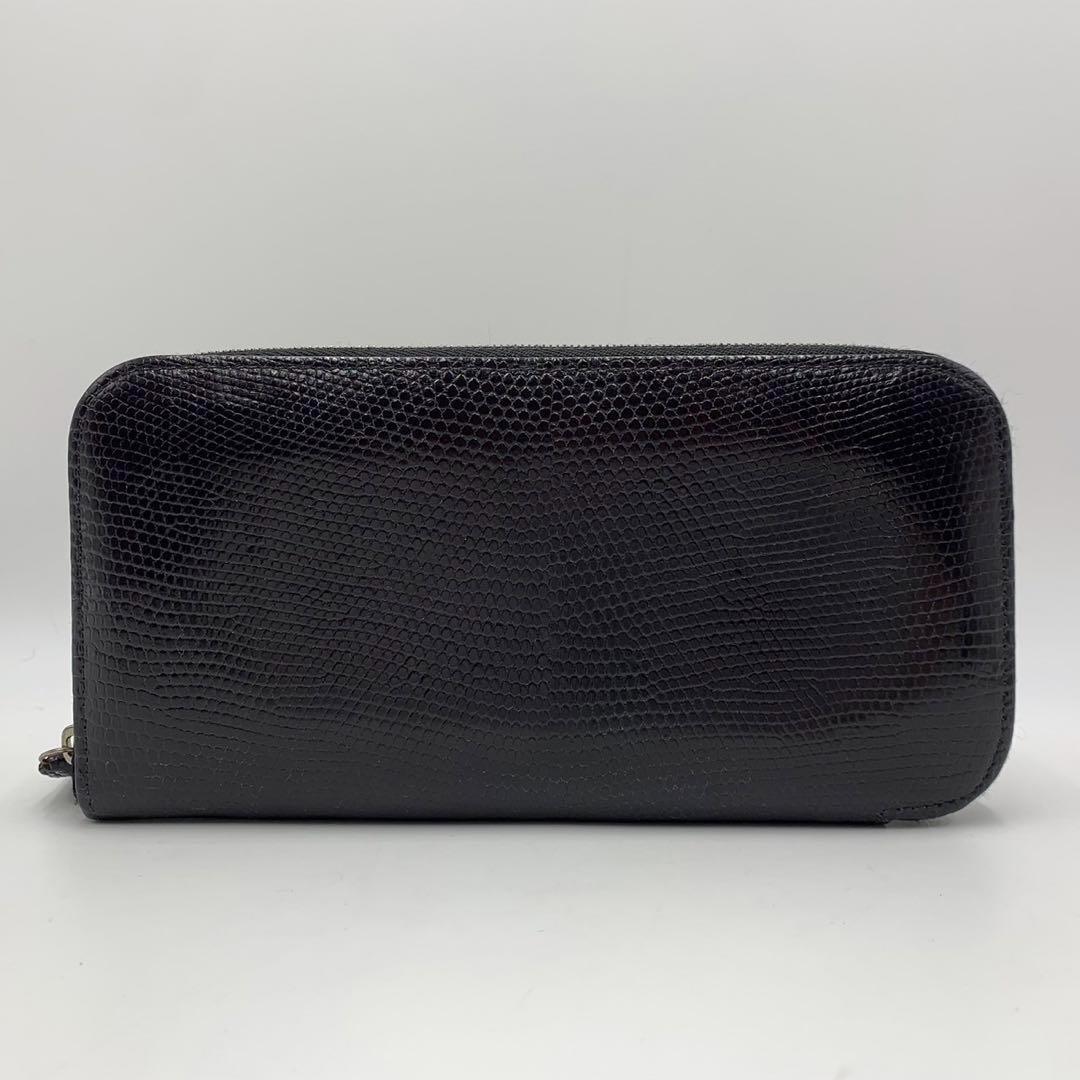 ［美品］カミーユフォルネ リザード　ラウンドジップ　フランス製　ダークネイビー