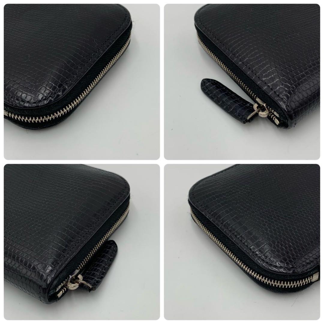 ［美品］カミーユフォルネ リザード　ラウンドジップ　フランス製　ダークネイビー