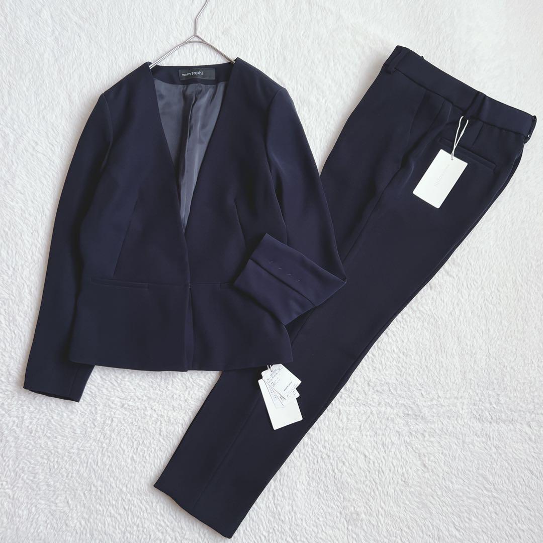 タグ付✨ノーリーズ ノーカラージャケット パンツスーツ セットアップ ネイビー