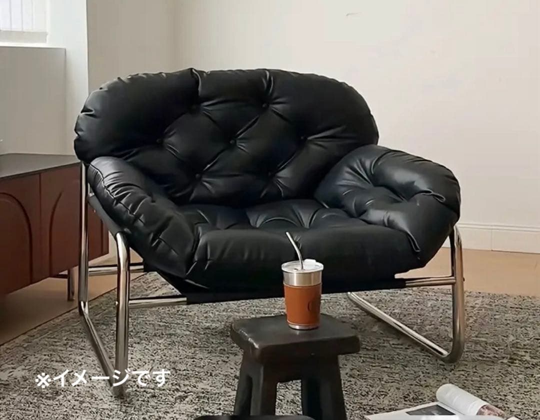 【美品】1人掛けソファ/シルバーフレーム/ブラック