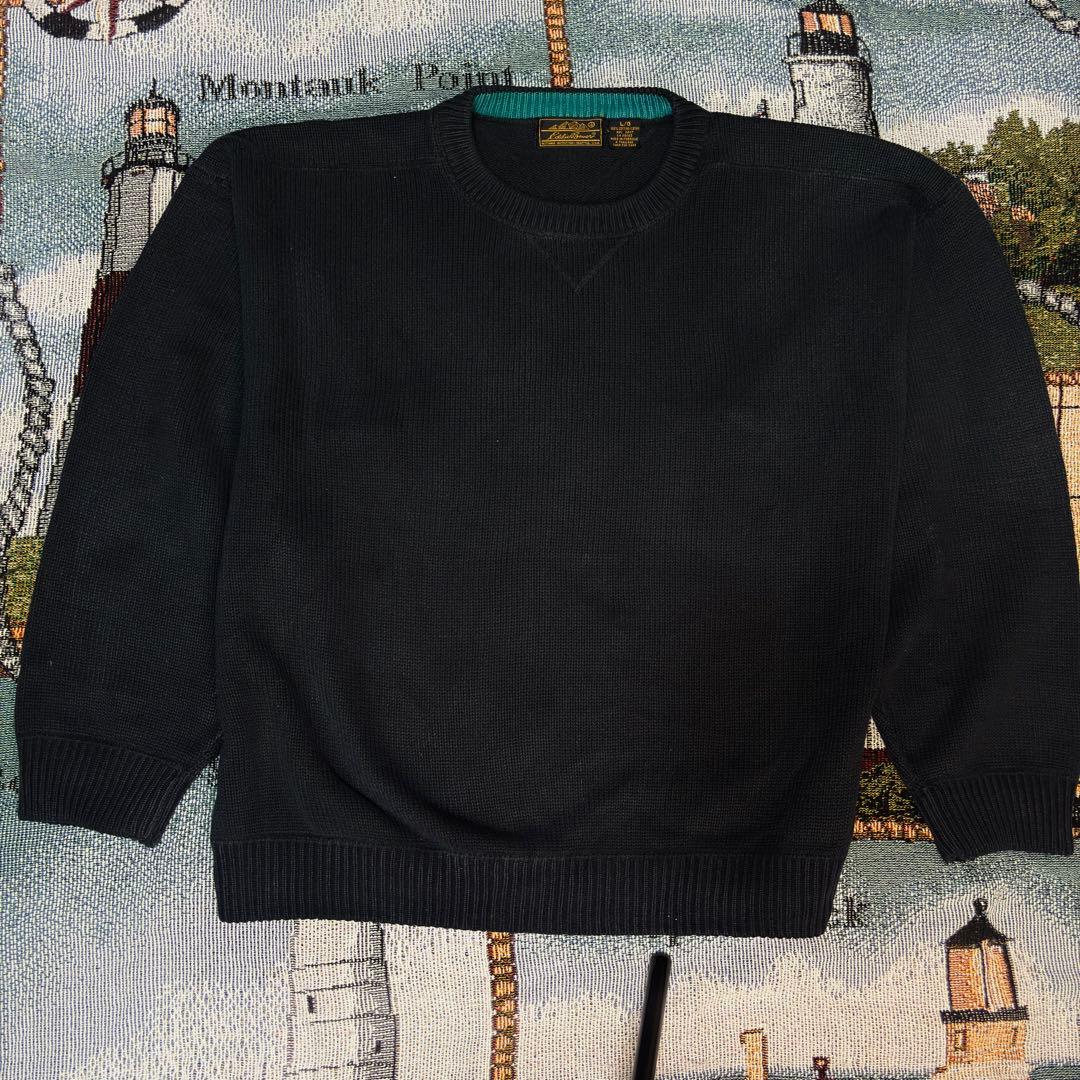 1980s Eddie Bauer 黒タグ　前v ブラック　コットンニット