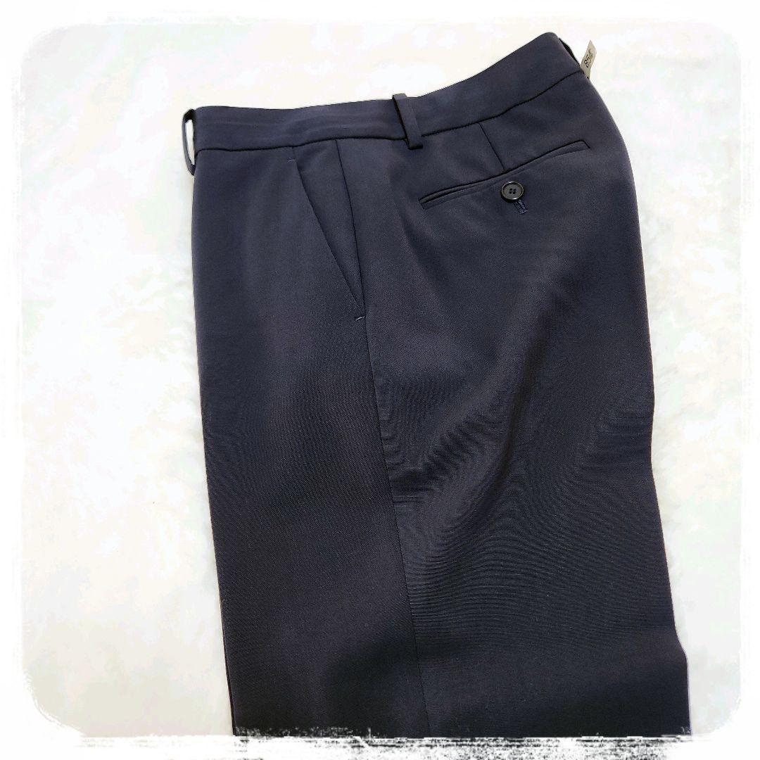 未使用級　極美品　ノーカラー　パンツスーツ　セットアップ　ネイビー