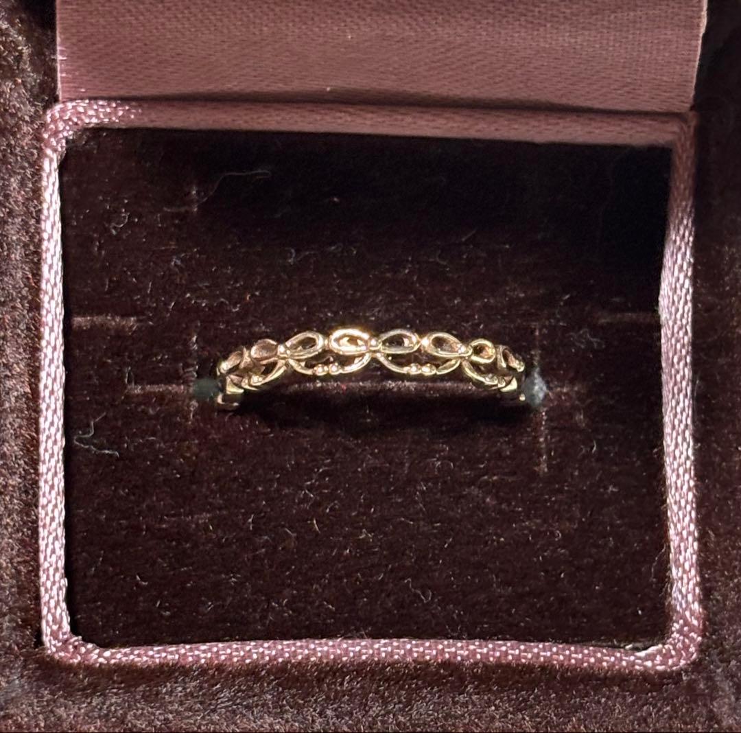 K10YG リボンモチーフ　ピンキーリング　3号