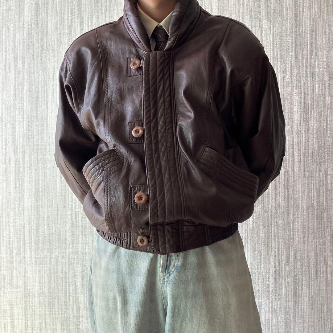 80's ヴィンテージ レザー ボンバージャケット ダークブラウン