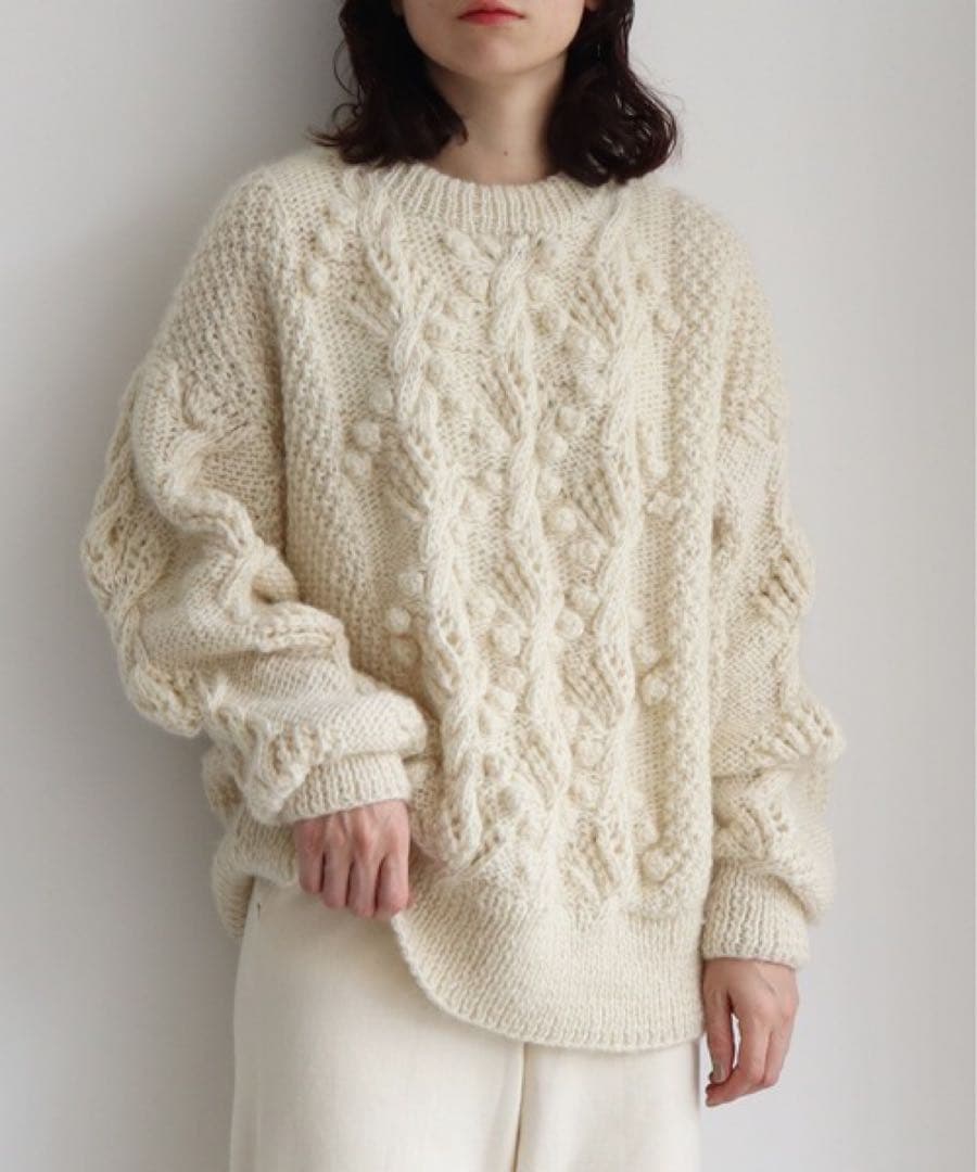 yuni ネパールハンドニット　オーバーサイズプルオーバー　アイボリー