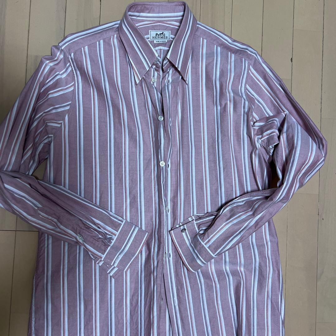 HERMES ピンクストライプ 長袖シャツ