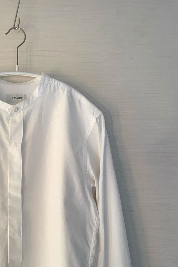 LEMAIRE コットンポプリン比翼バンドカラー長袖シャツ XS
