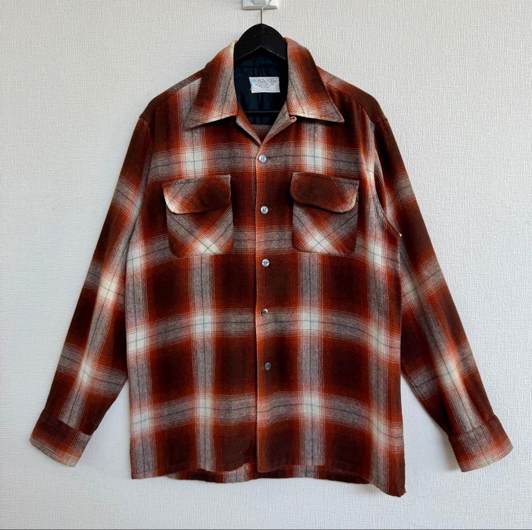 超スペシャル 60s モンゴメリーワード オンブレ ウール シャツ M ブラウン