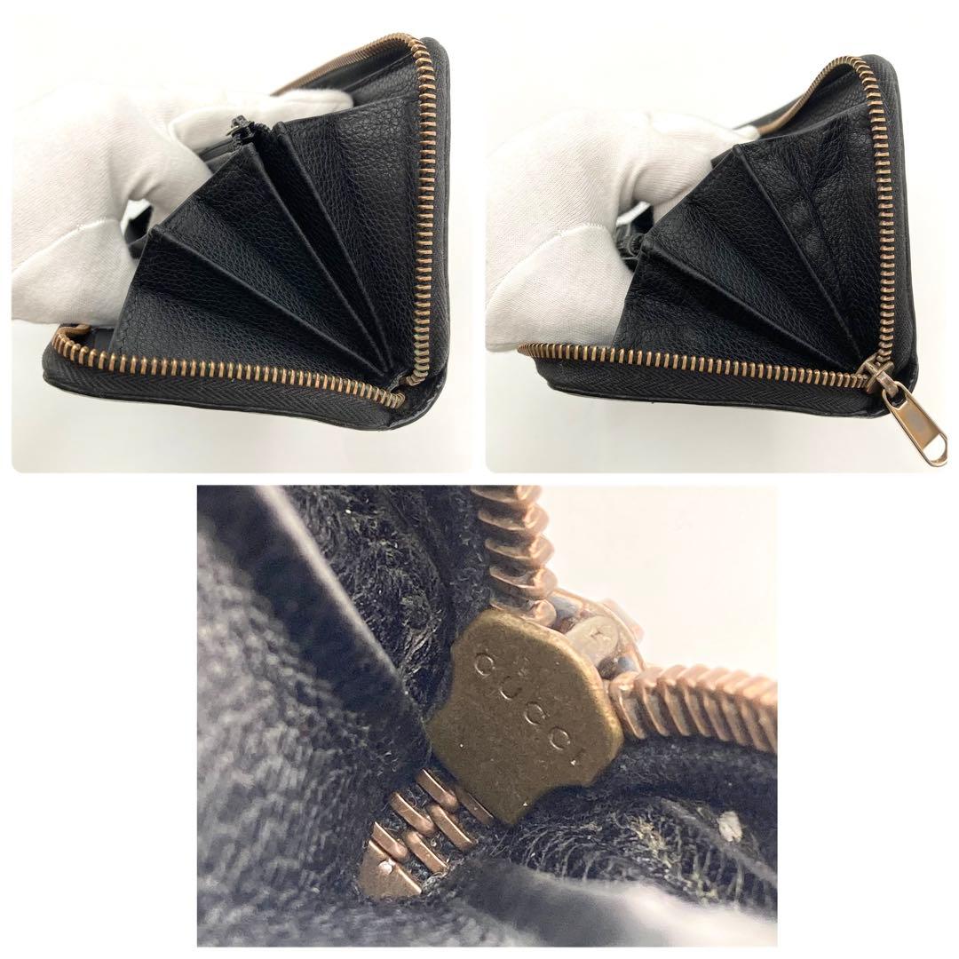 mayu✨GUCCI 長財布 ラウンドジップ 黒 レザー シェリーライン