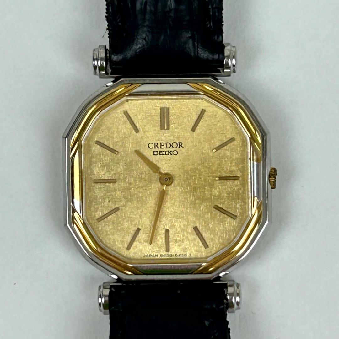 【良品・稼働品】クレドール 14金 ベゼル K14 金色文字盤　新品革ベルト