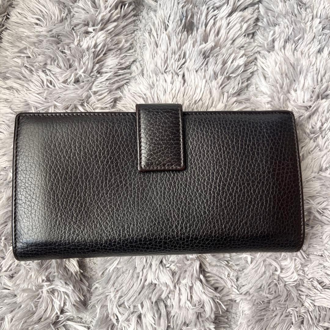 極美品✨GUCCI インターロッキング　長財布　シボレザー　ブラウン　Wホック