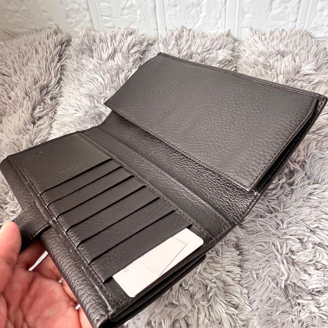 極美品✨GUCCI インターロッキング　長財布　シボレザー　ブラウン　Wホック