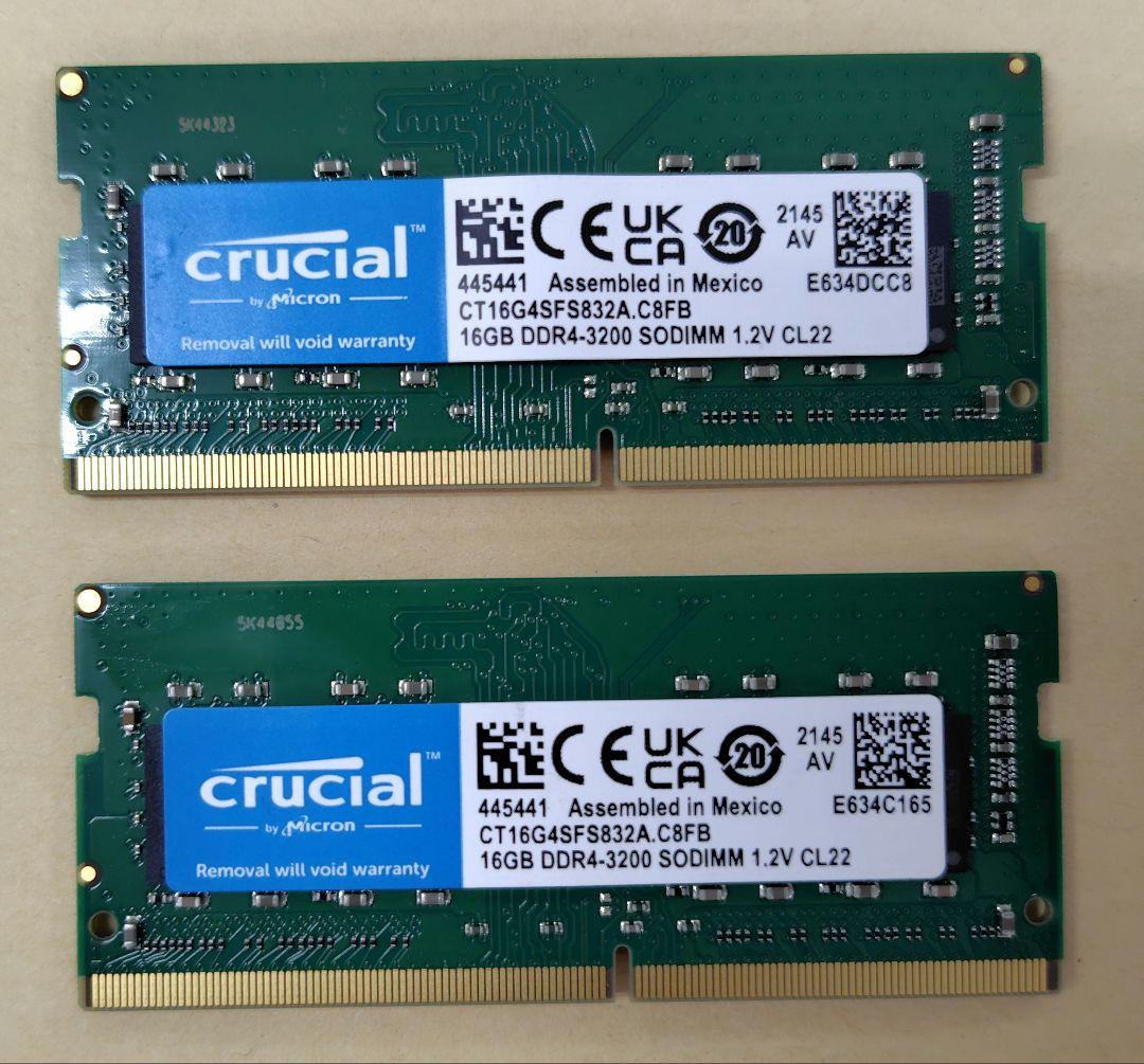 Crucial 32GB DDR4-3200 SODIMM 16GBx2枚