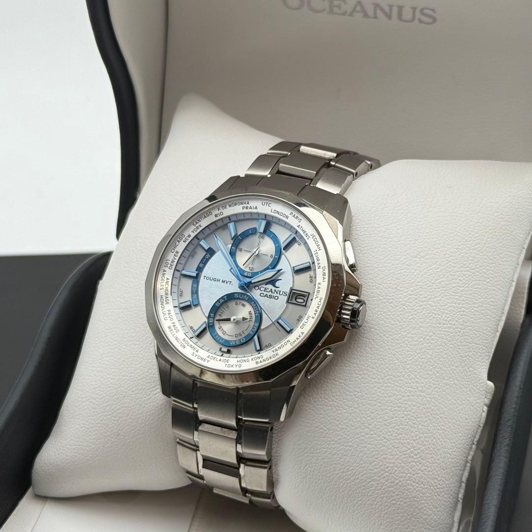 箱付き/稼働品✨カシオ オシアナス 腕時計 マンタ デイデイト ソーラー 青針