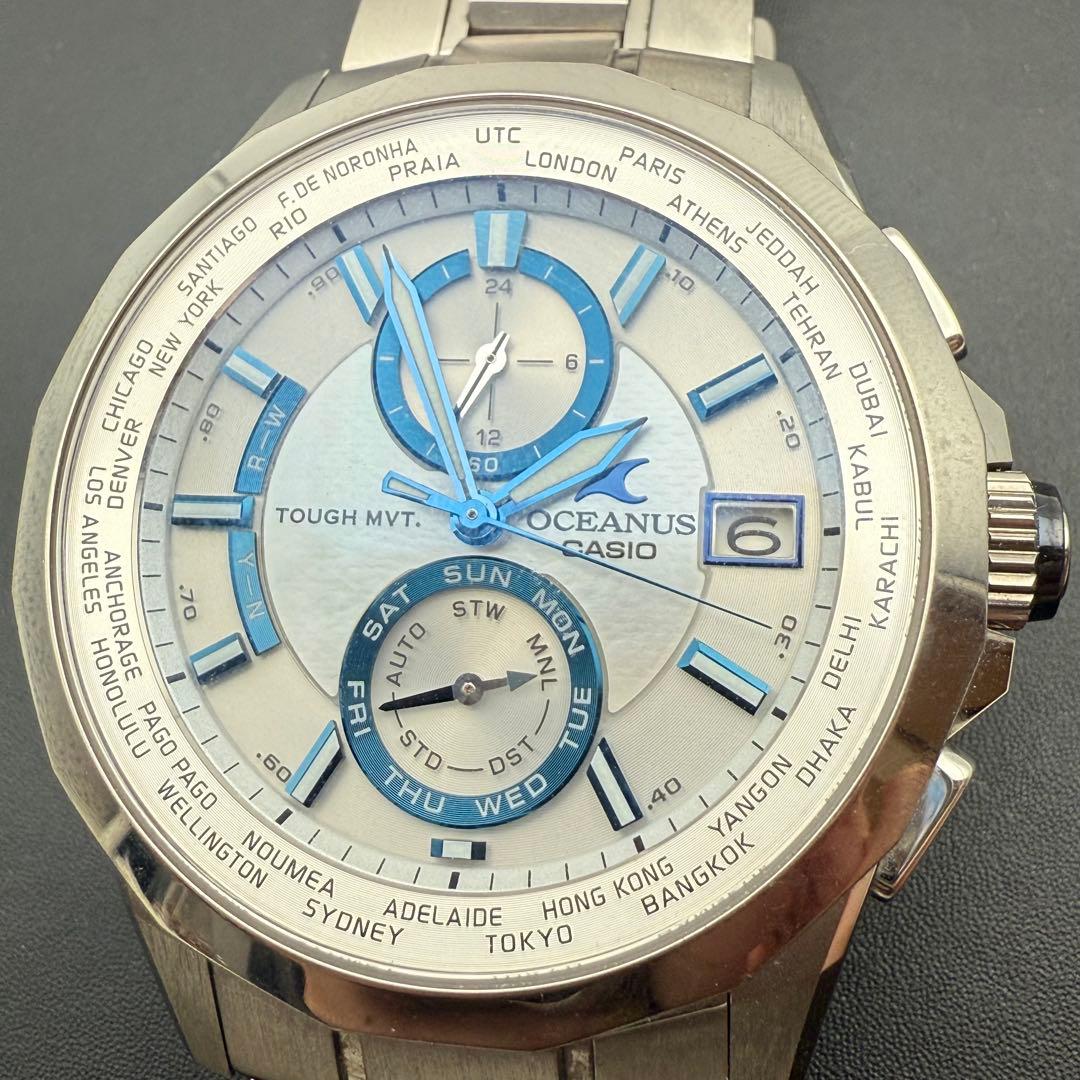 箱付き/稼働品✨カシオ オシアナス 腕時計 マンタ デイデイト ソーラー 青針