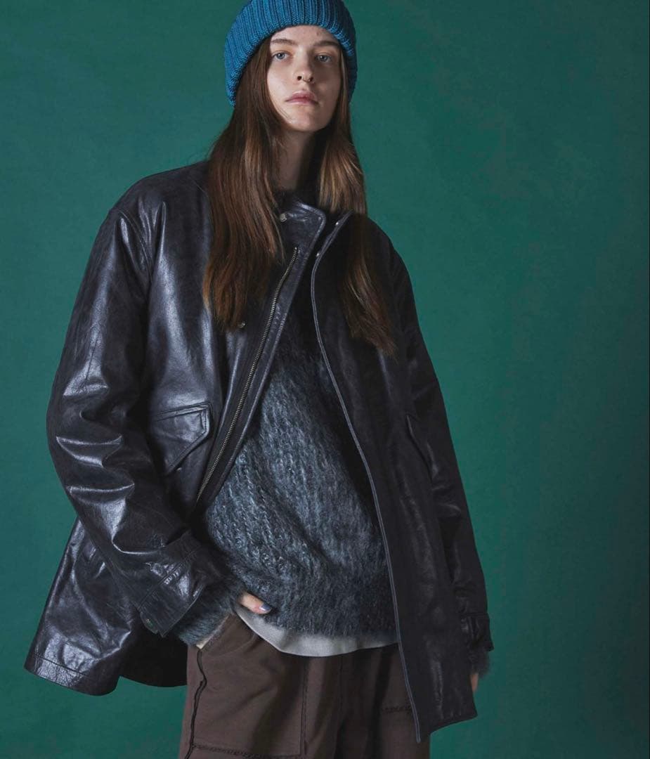 メゾンスペシャル バッファロー レザー ドレス オーバー ショート モッズコート