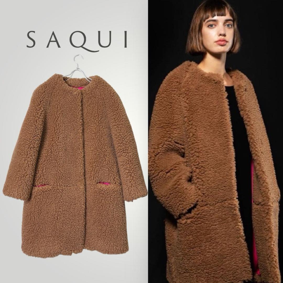［上質］19AW saqui サキ ベビーキャメル シルク ボア コート