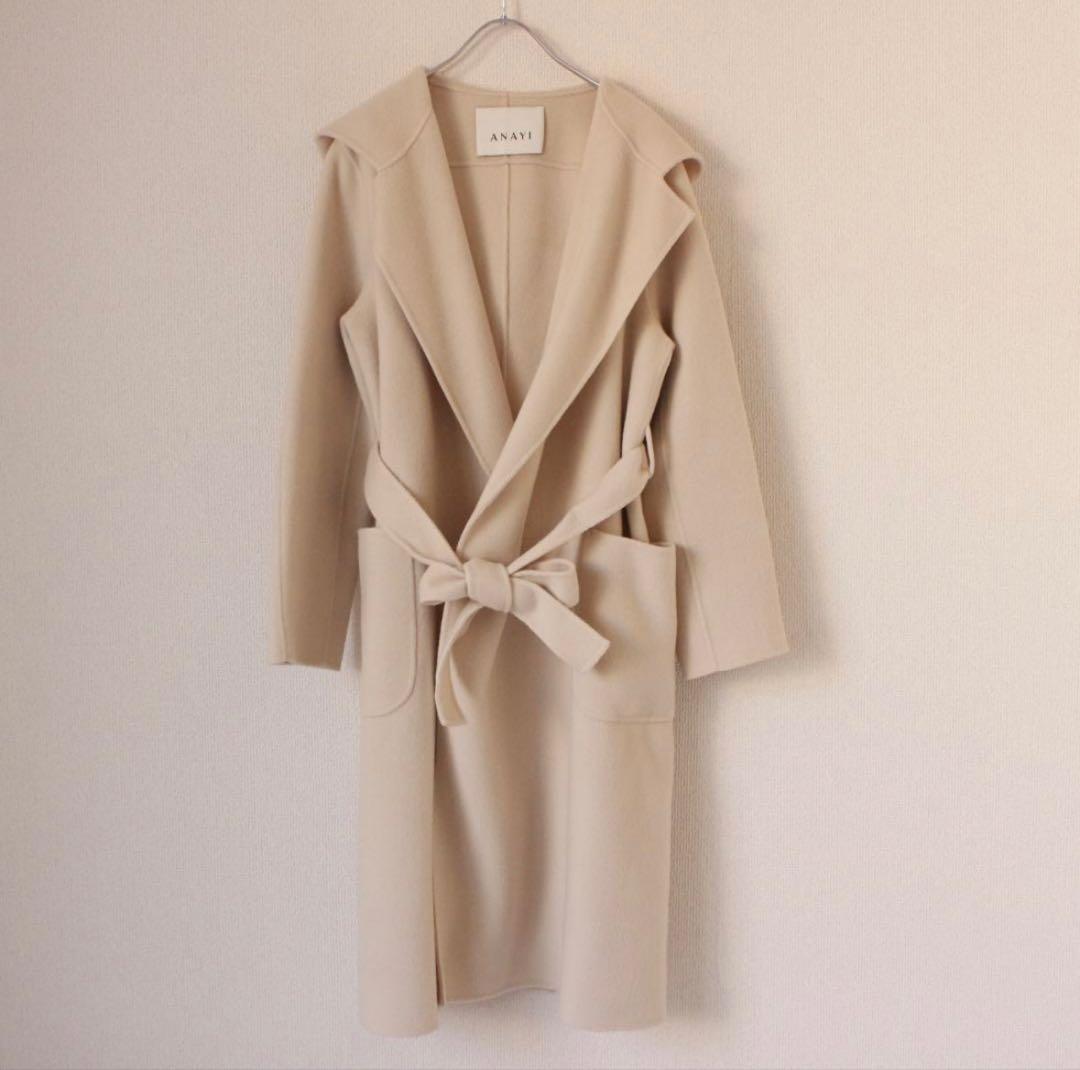 ANAYI リバーシャルムフードコート Mサイズ アイボリー ベルトリボン