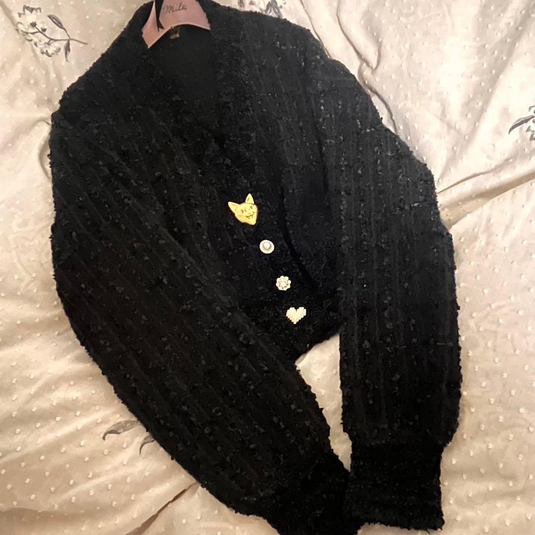 未使用美品 furfur 2025SS フィリーチョコレート猫カーディガン 黒