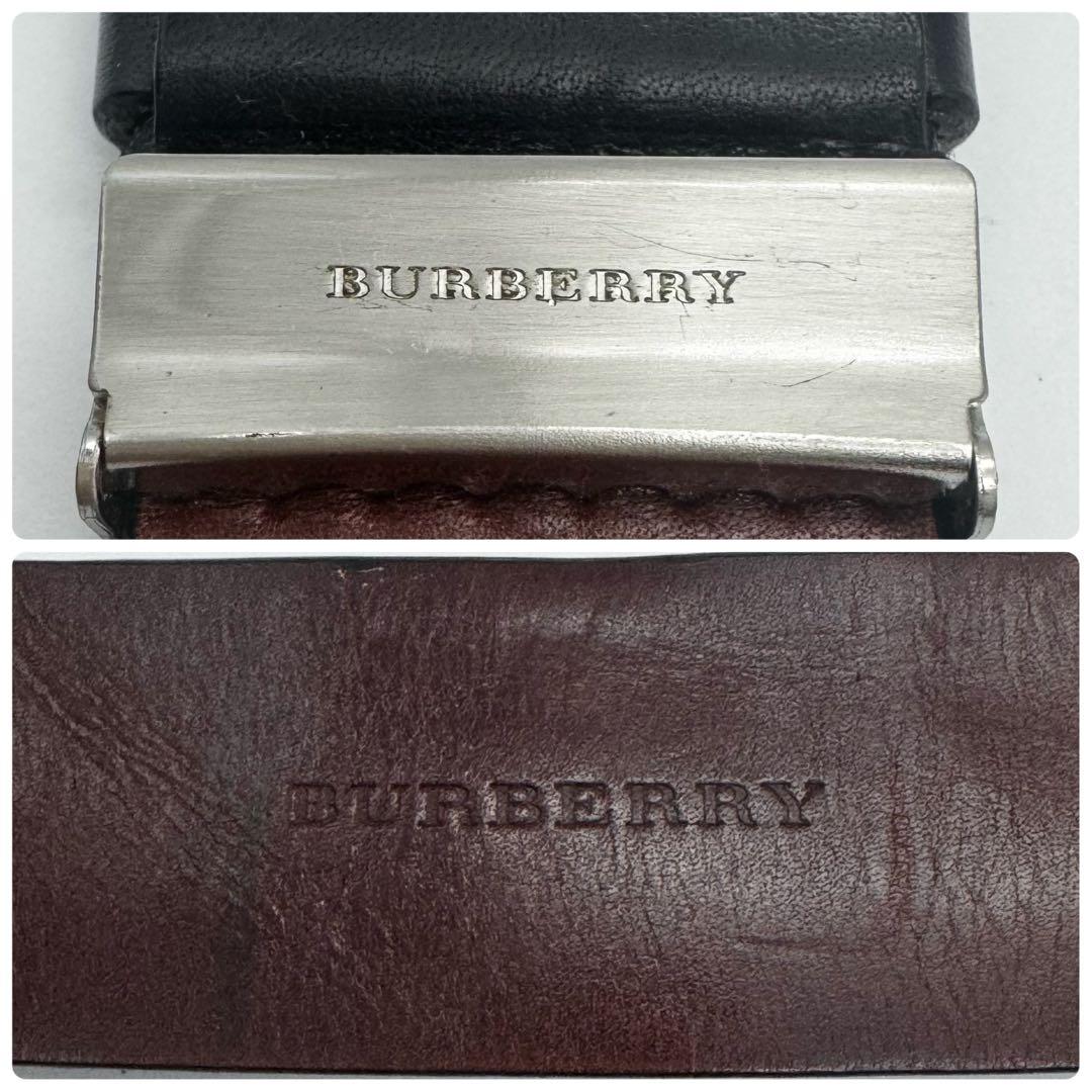 BURBERRY バーバリー レザーベルト シルバー ブラック メンズ ビジネス