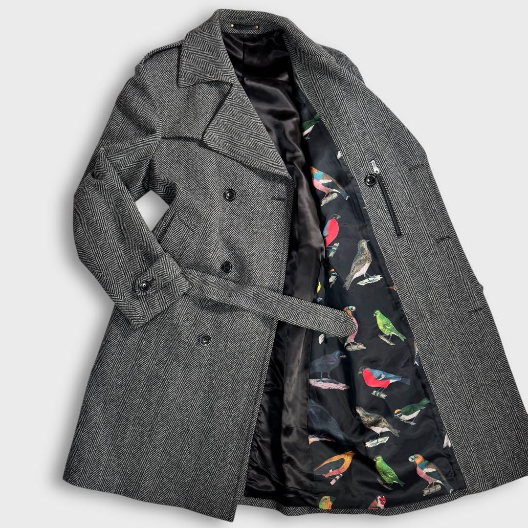 近年 美品 L ポールスミス カシミヤ ヘリンボーン ダブルチェスターコート