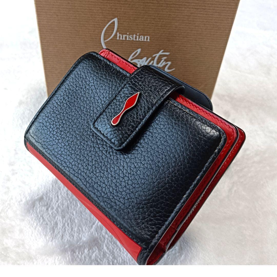 極美品♪クリスチャンルブタン 二つ折り財布 パロマ ミニウォレット 黒 赤 箱付