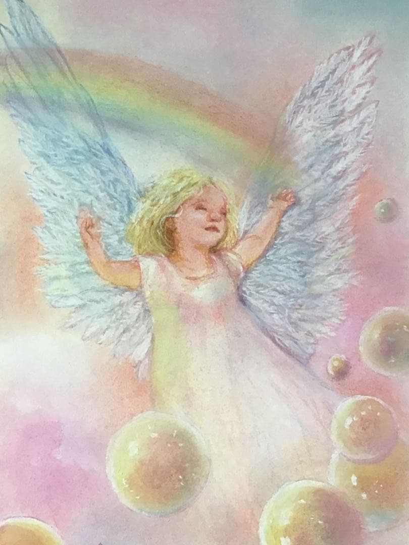rainbow angel ハンドメイドパステル画　絵画アート原画
