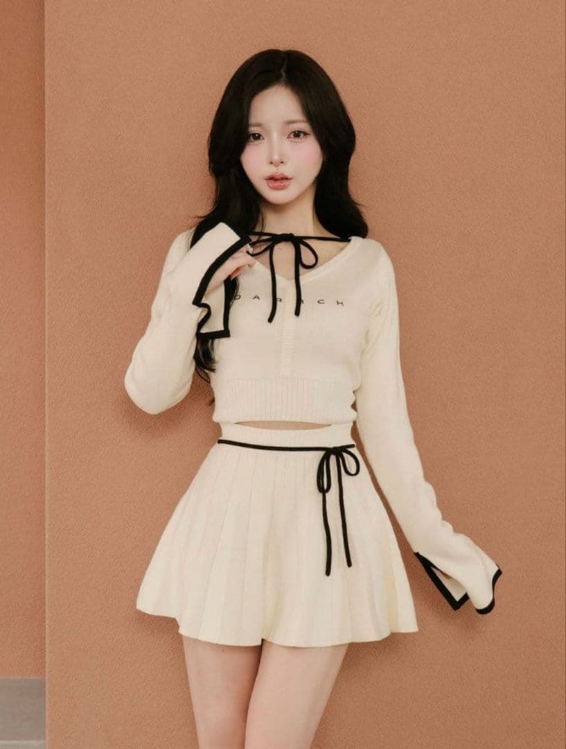 【Darich】ダーリッチ/ウエストオープンリボンデザインニットミニワンピース