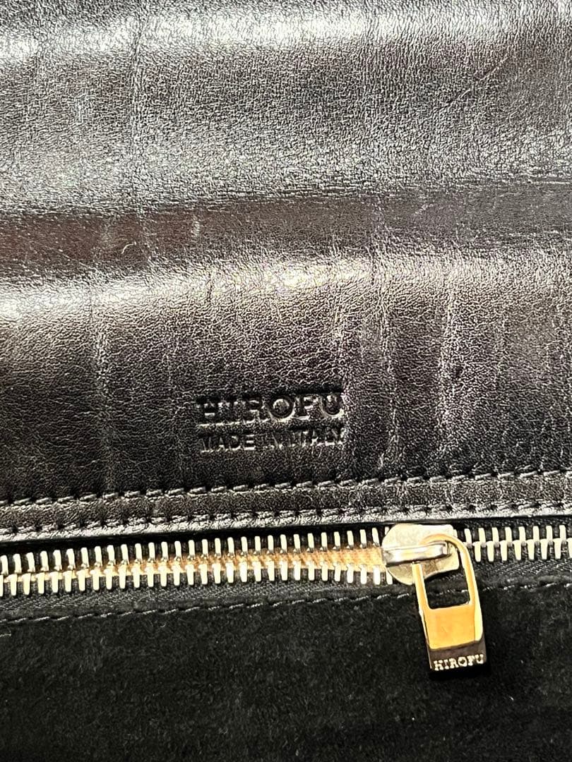 美品 HIROFU ヒロフ 高級牛革 Hロゴ 型押しトートバッグ ブラック