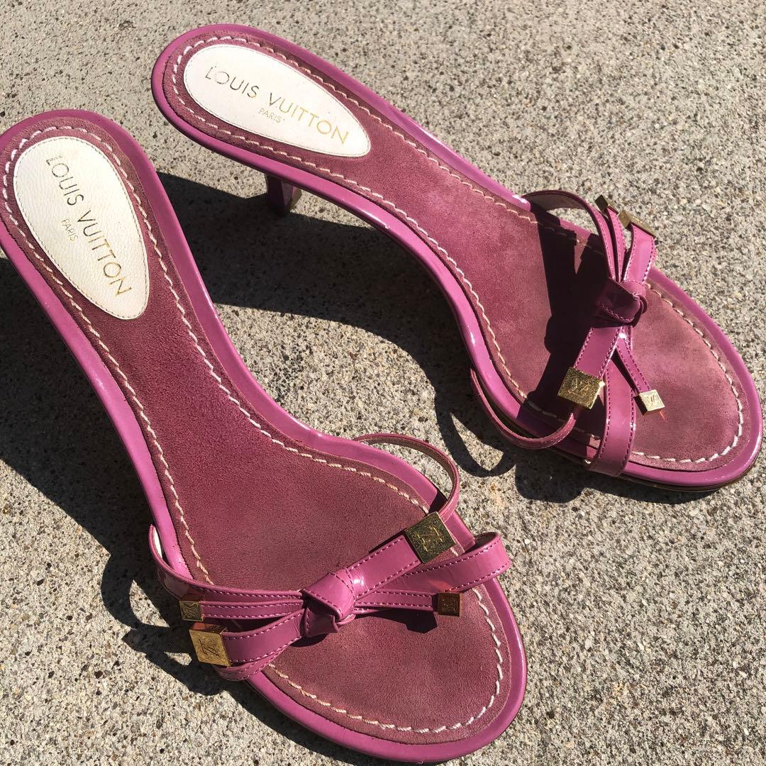 ヴィトン　 サンダル ミュール モノグラム リボン　ピンク