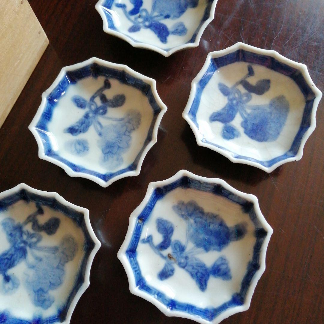 古伊万里　染付豆皿　5枚　6.5cm　江戸後期～明治期