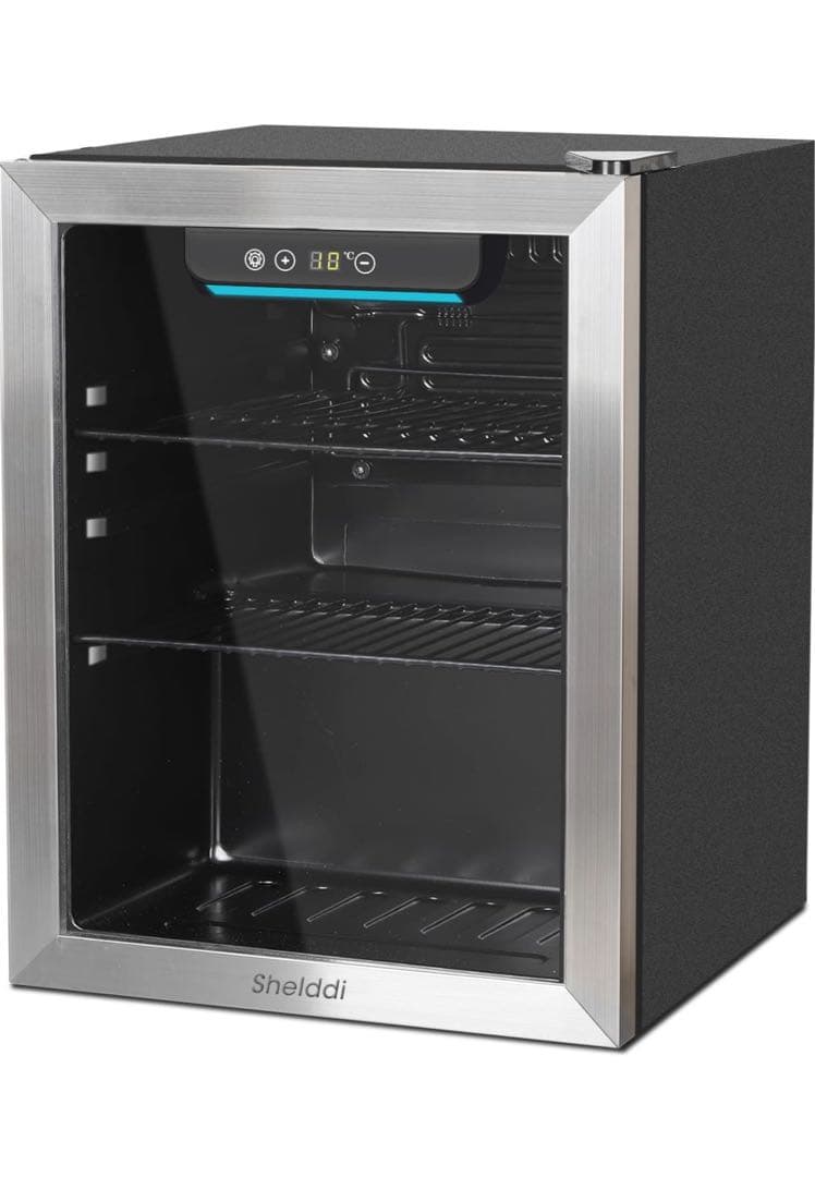 冷蔵庫 48L 小型 コンプレッサー式 透明ガラスドア ステンレス製フレーム