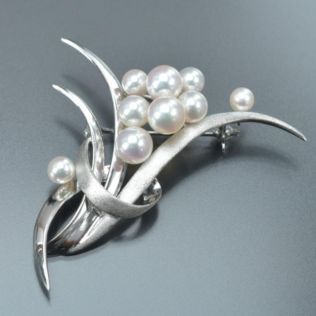 美品 TASAKI フラワー ブローチ パール幅6.9mm SV パール 本真珠