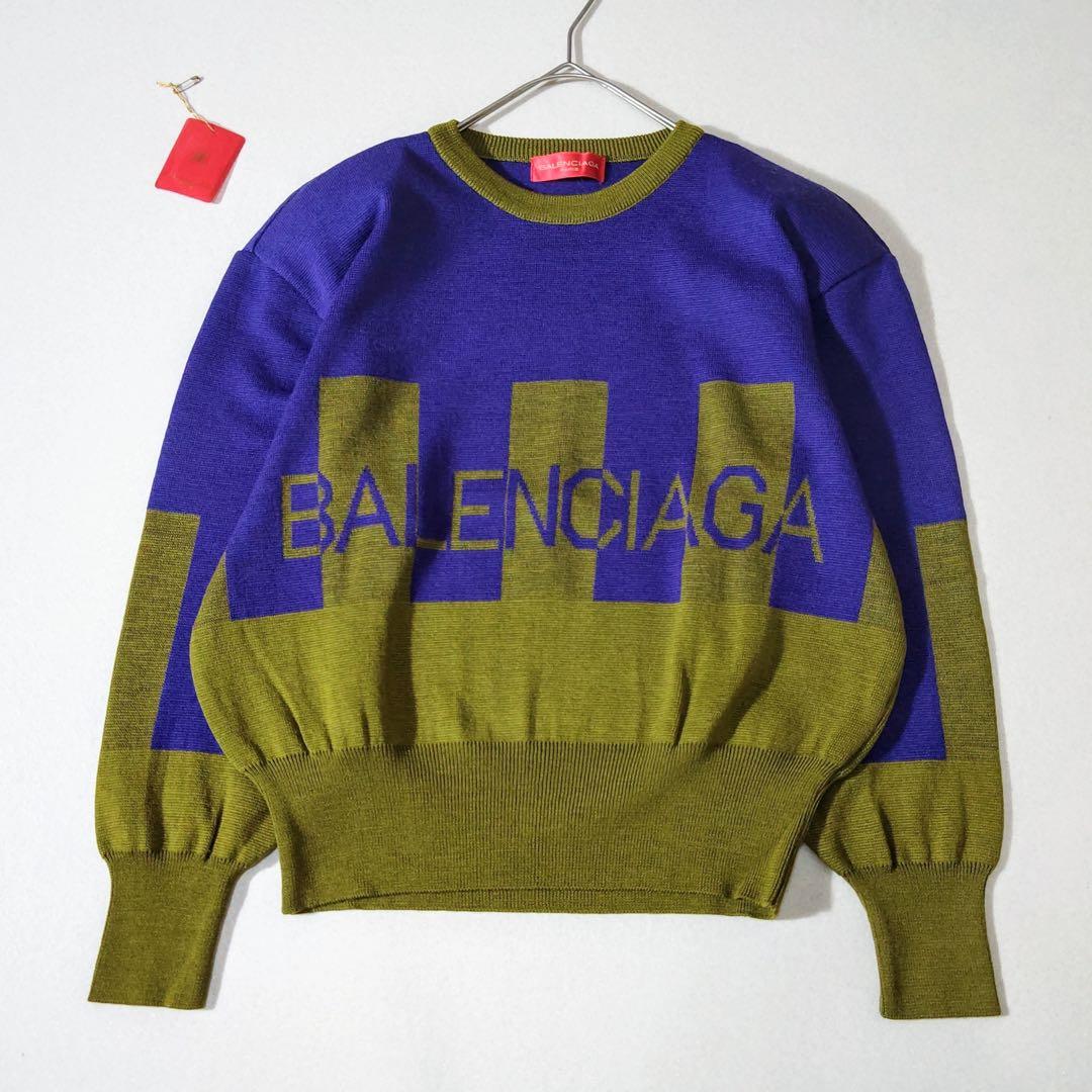 新品タグ付き　バレンシアガ　ニット　美品　ジャガード織り　ロゴ　バイカラー　M