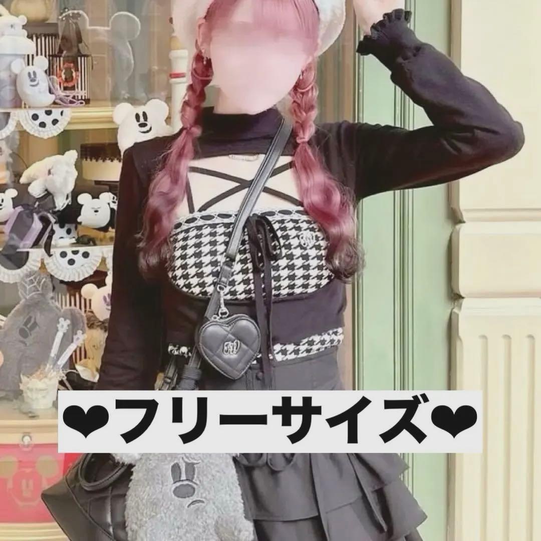 ハニーミュウ 千鳥柄ハイネックアンサンブルトップス　フリーサイズ