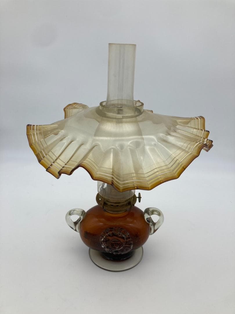 【希少・美品】小樽ガラス製 アンティークオイルランプ