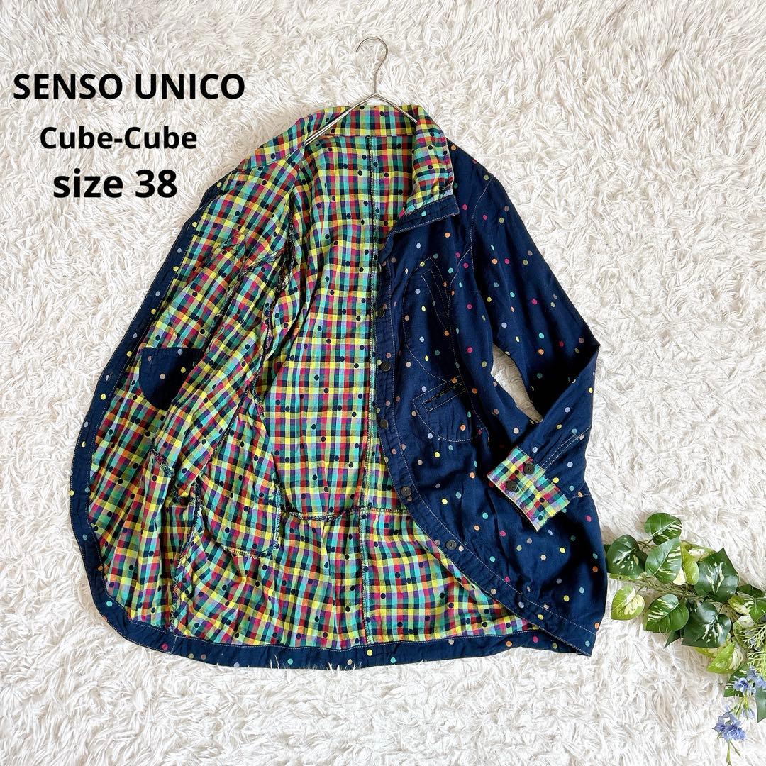センソユニコ⁂ドット　チェック　羽織　ロングシャツジャケット　コクーン　柄切り替