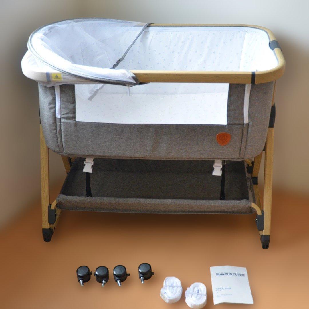 【美品】HZDMJベビーベッド添い寝折りたたみ ハイローベッドグレー
