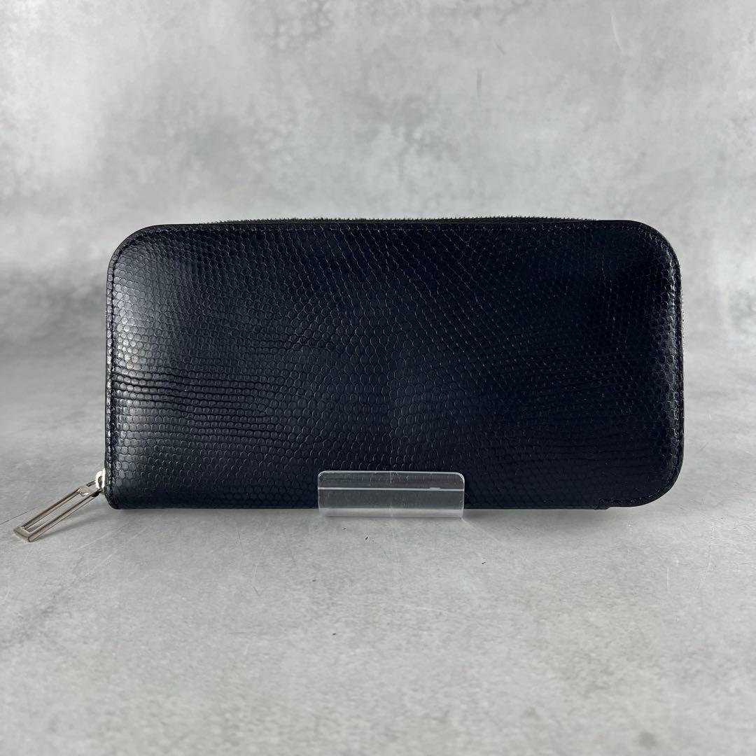 現行✨ カミーユフォルネ リザード 長財布 ラウンドファスナー レザー 黒色