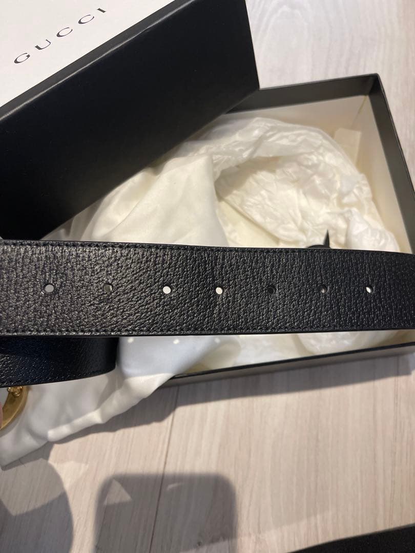 美品GUCCI ベルト ダブルGバックル GGマーモント80